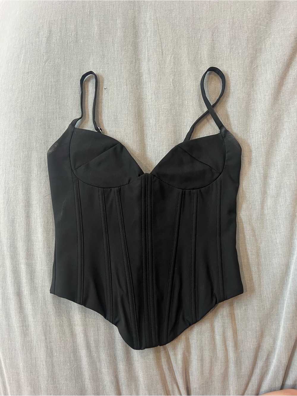 White Fox Black Bustier Corset Top with Structured Boning
